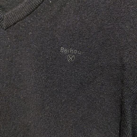 Barbour Men's Sz L Navy Blue Pullover Sweater V Neckline 100% Lambswool - Picture 2 of 8